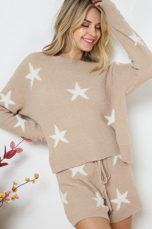 Blue B Soft Long Sleeve Star Print Top and Short Set us.meeeshop - 