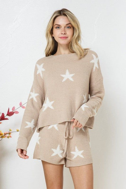 Blue B Soft Long Sleeve Star Print Top and Short Set us.meeeshop - 