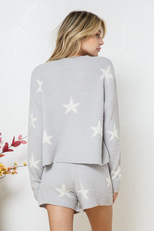 Blue B Soft Long Sleeve Star Print Top and Short Set us.meeeshop - 