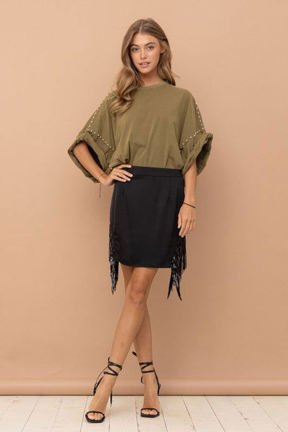 Blue B Studded Oversized High Low T Shirt us.meeeshop - 