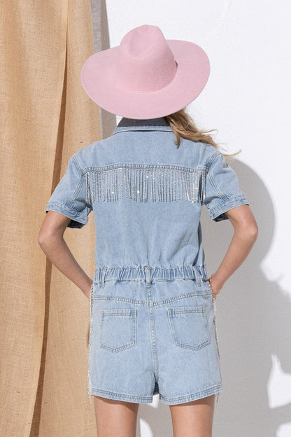 Blue B Washed Denim Overall Romper | us.meeeshop