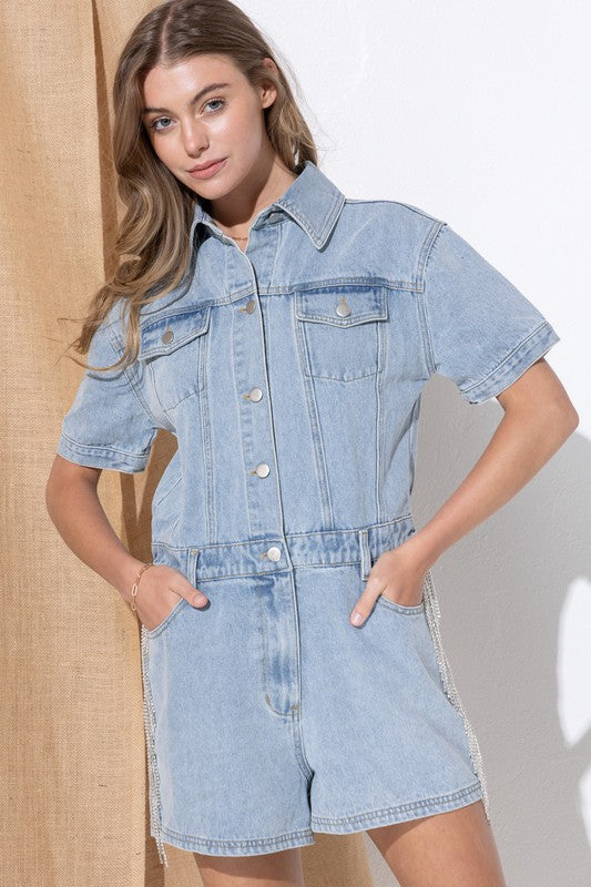 Blue B Washed Denim Overall Romper | us.meeeshop