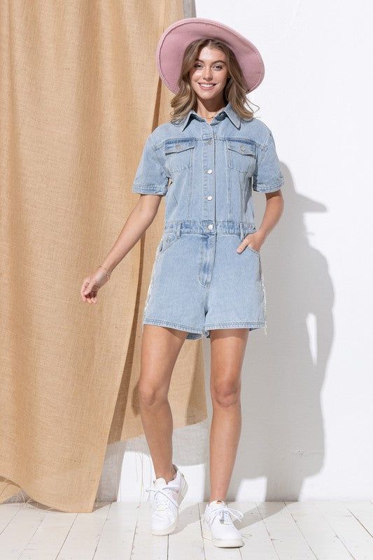 Blue B Washed Denim Overall Romper us.meeeshop - 