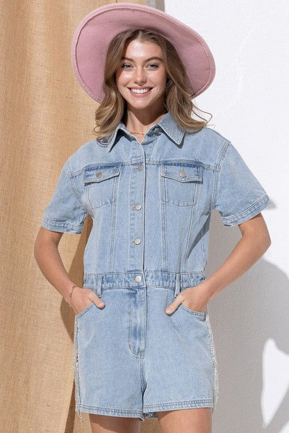 Blue B Washed Denim Overall Romper us.meeeshop - 