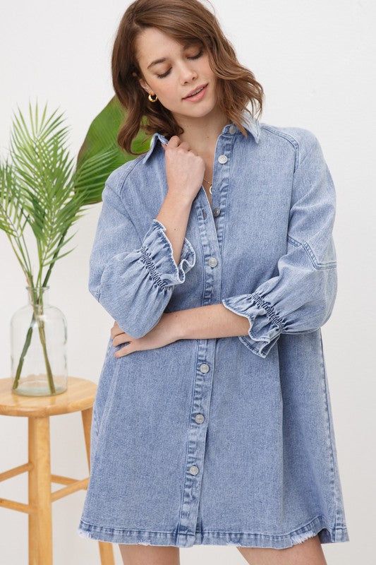 Women's Blue B Washed Denim Dress - us.meeeshop