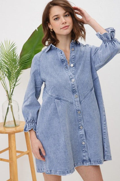 Women's Blue B Washed Denim Dress - us.meeeshop