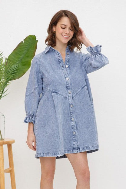 Women's Blue B Washed Denim Dress - us.meeeshop