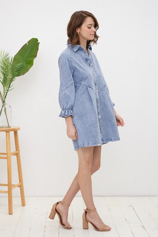 Women's Blue B Washed Denim Dress - us.meeeshop