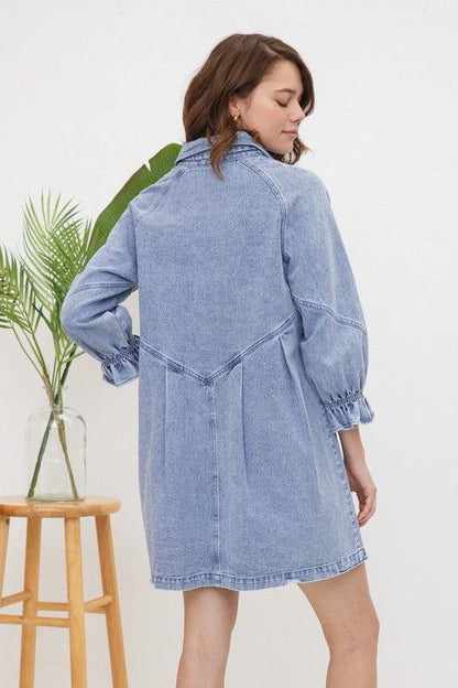 Women's Blue B Washed Denim Dress - us.meeeshop