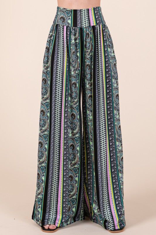 Boho. Print Wide Leg Pants with Pockets us.meeeshop - 