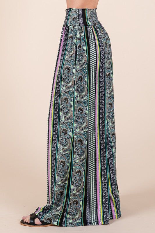 Boho. Print Wide Leg Pants with Pockets us.meeeshop - 