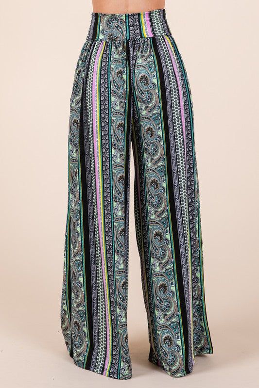 Boho. Print Wide Leg Pants with Pockets us.meeeshop - 