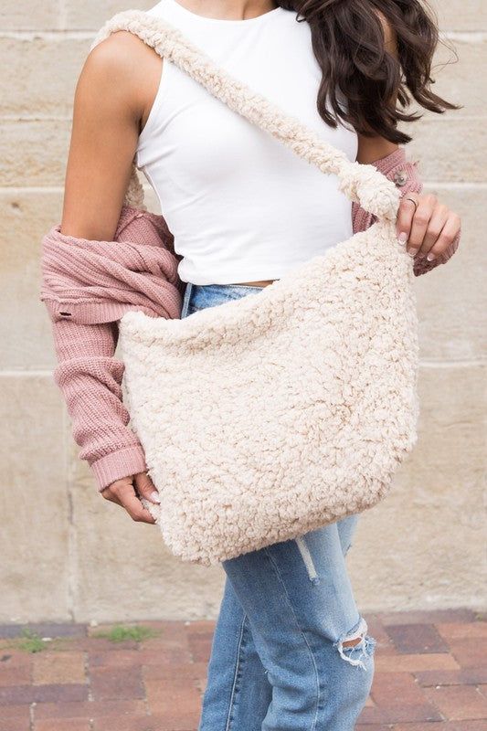 Boucle Sherpa Messenger Bag us.meeeshop - Handbags