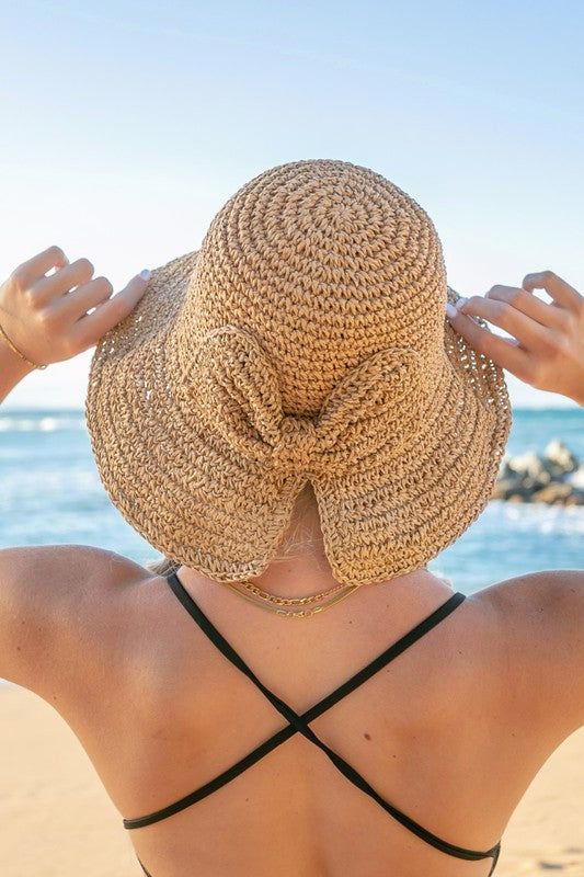 Bow Accent Woven Straw Bucket Sun Hat us.meeeshop - Hats