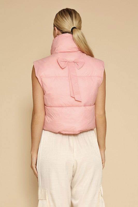 Bow cropped puffer vest - us.meeeshop