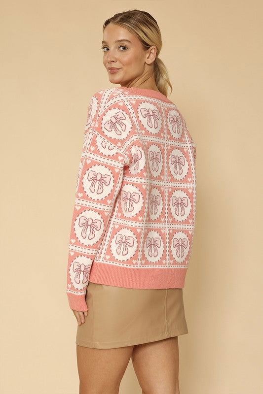 Bow tiled knit cardigan us.meeeshop - 