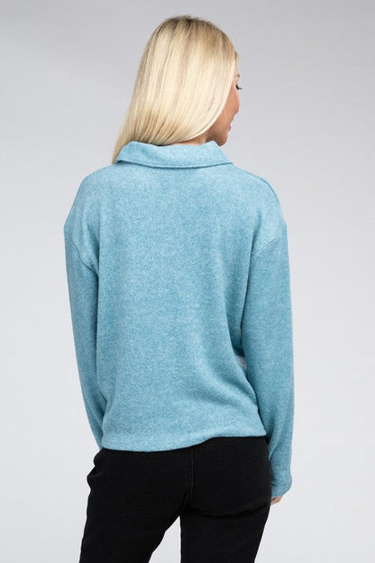 Brushed Melange Hacci Collared Sweater | us.meeeshop