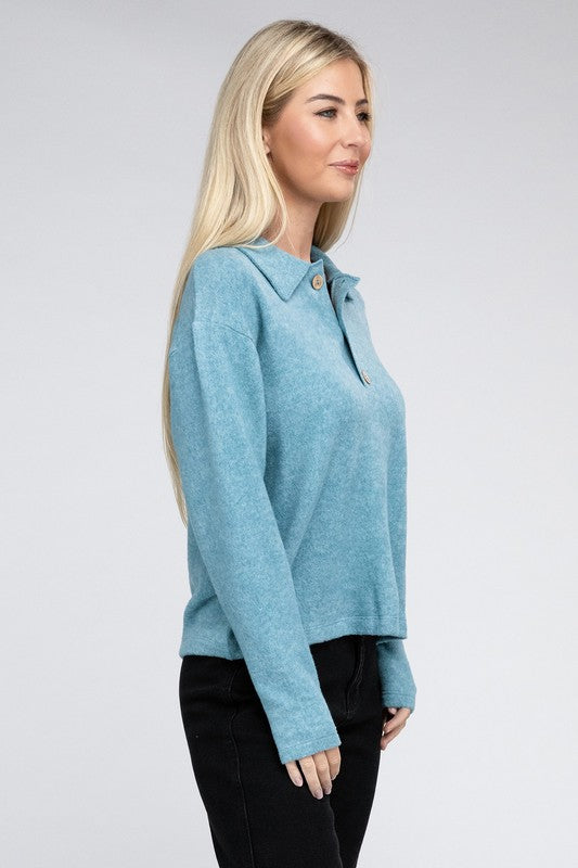 Brushed Melange Hacci Collared Sweater | us.meeeshop