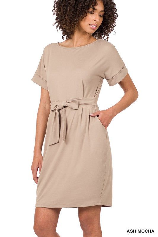 Zenana Brushed Dty Tie-Belt Dress - us.meeeshop