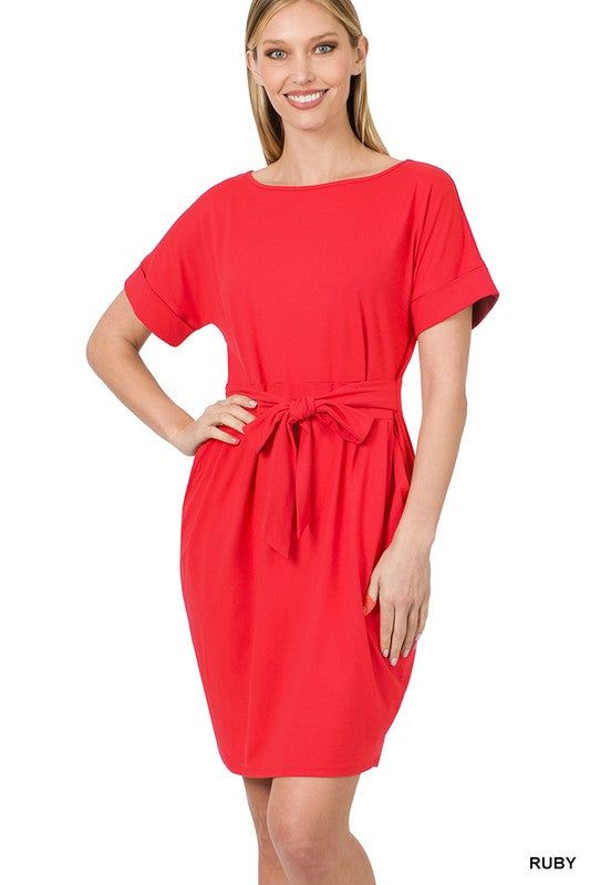 Zenana Brushed Dty Tie-Belt Dress - us.meeeshop