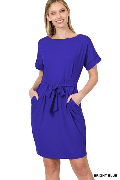 Zenana Brushed Dty Tie-Belt Dress - us.meeeshop