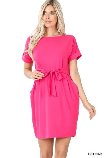 Zenana Brushed Dty Tie-Belt Dress - us.meeeshop