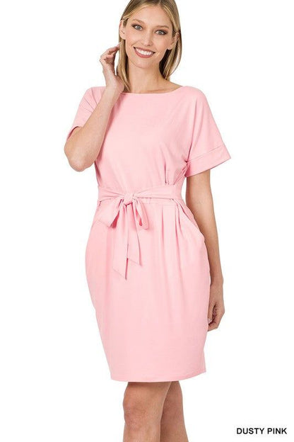 Zenana Brushed Dty Tie-Belt Dress - us.meeeshop