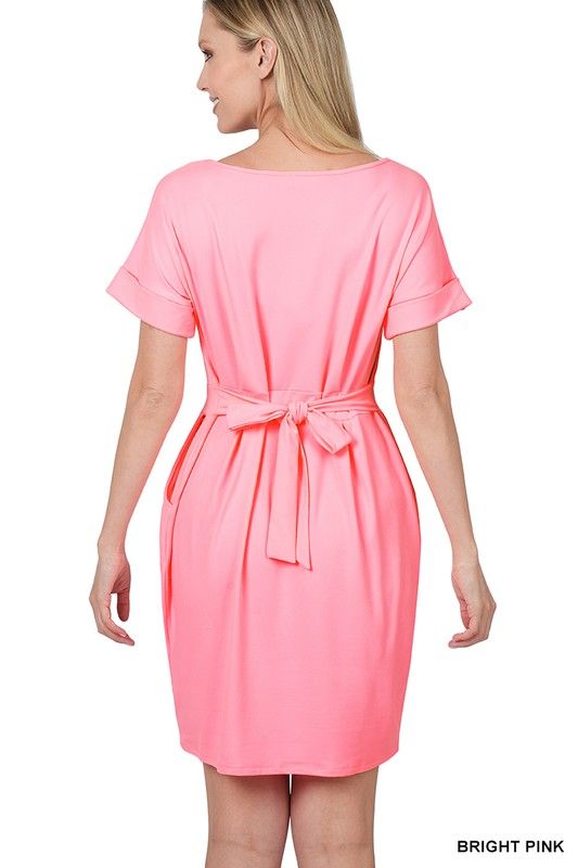 Zenana Brushed Dty Tie-Belt Dress - us.meeeshop