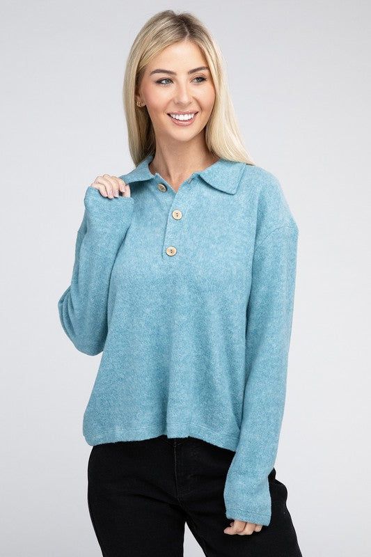 Women's Brushed Melange Hacci Collared Sweater - us.meeeshop