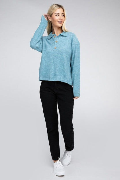 Women's Brushed Melange Hacci Collared Sweater - us.meeeshop