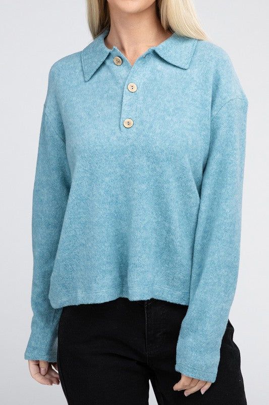 Women's Brushed Melange Hacci Collared Sweater - us.meeeshop