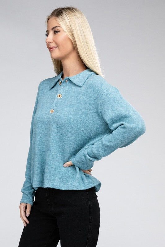 Women's Brushed Melange Hacci Collared Sweater - us.meeeshop