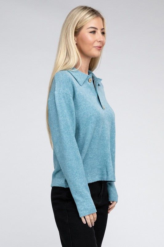 Women's Brushed Melange Hacci Collared Sweater - us.meeeshop