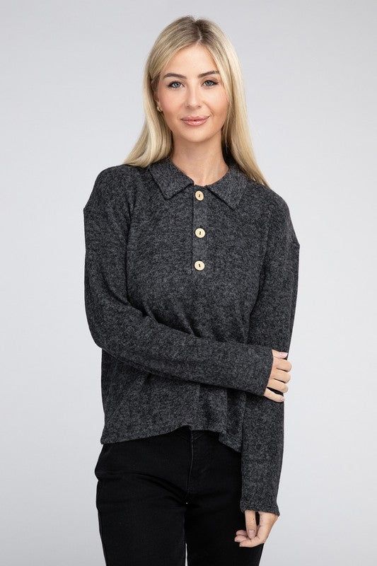 Women's Brushed Melange Hacci Collared Sweater - us.meeeshop