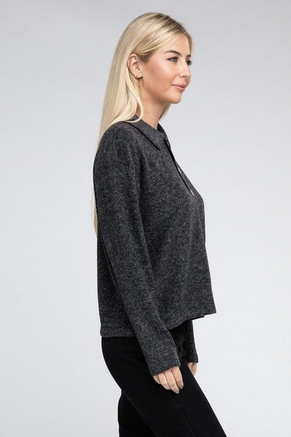 Women's Brushed Melange Hacci Collared Sweater - us.meeeshop