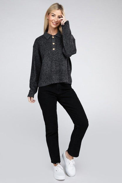 Women's Brushed Melange Hacci Collared Sweater - us.meeeshop