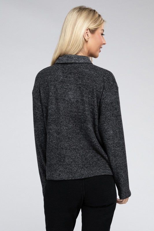 Women's Brushed Melange Hacci Collared Sweater - us.meeeshop