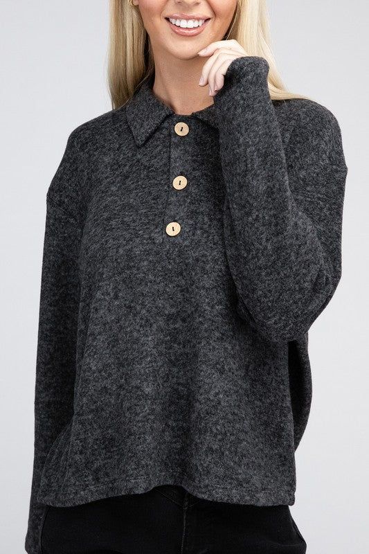 Women's Brushed Melange Hacci Collared Sweater - us.meeeshop