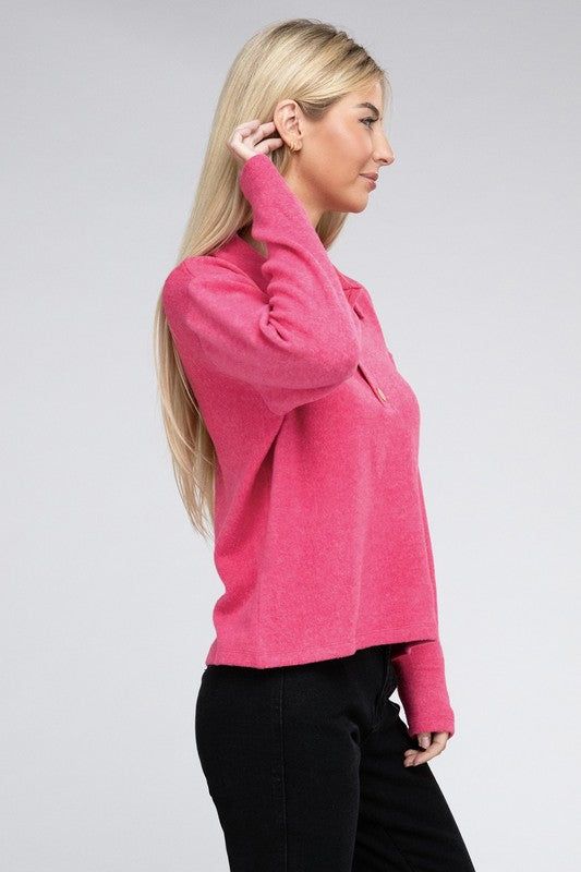 Women's Brushed Melange Hacci Collared Sweater - us.meeeshop