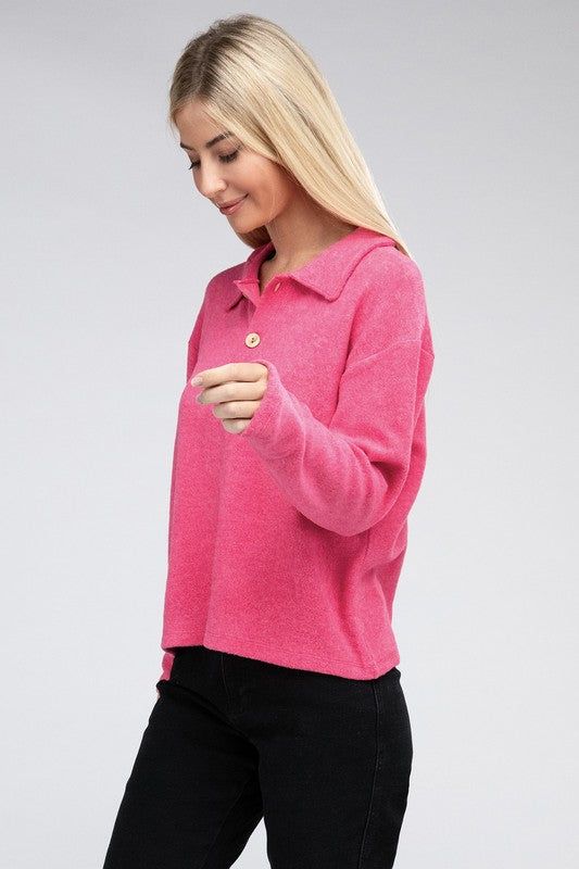 Women's Brushed Melange Hacci Collared Sweater - us.meeeshop