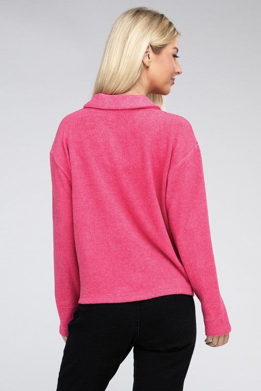 Women's Brushed Melange Hacci Collared Sweater - us.meeeshop