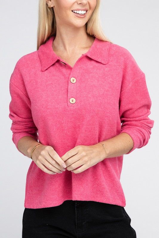 Women's Brushed Melange Hacci Collared Sweater - us.meeeshop