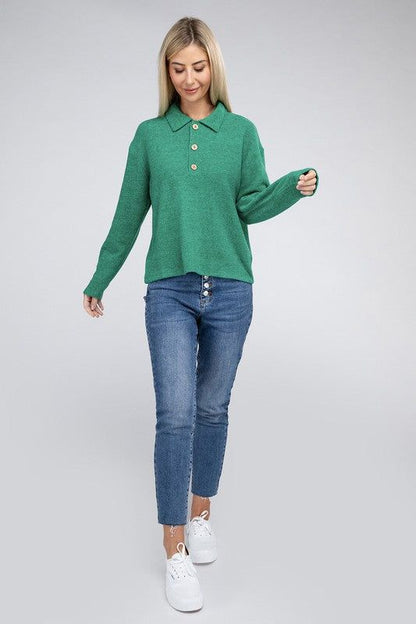 Women's Brushed Melange Hacci Collared Sweater - us.meeeshop