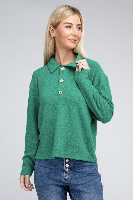 Women's Brushed Melange Hacci Collared Sweater - us.meeeshop