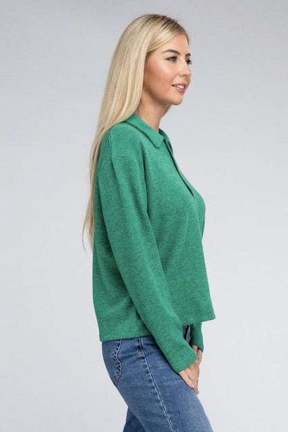 Women's Brushed Melange Hacci Collared Sweater - us.meeeshop