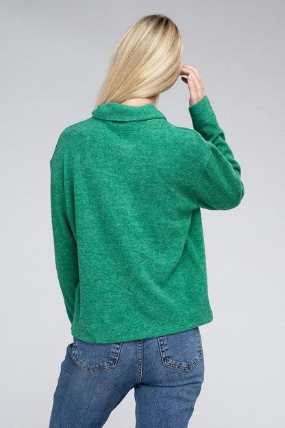 Women's Brushed Melange Hacci Collared Sweater - us.meeeshop