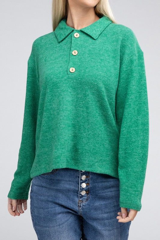 Women's Brushed Melange Hacci Collared Sweater - us.meeeshop