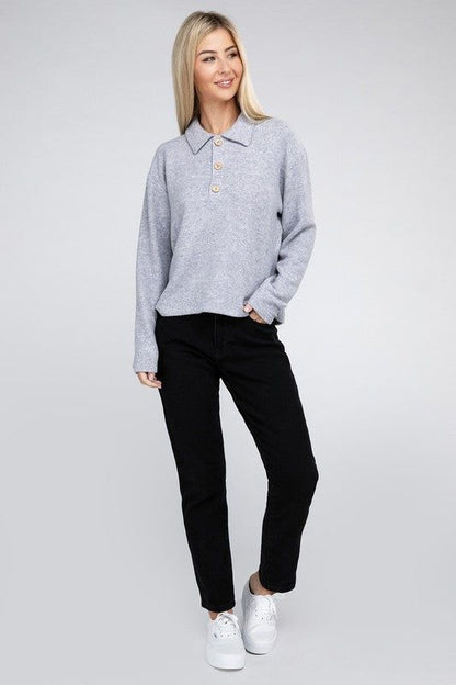 Women's Brushed Melange Hacci Collared Sweater - us.meeeshop