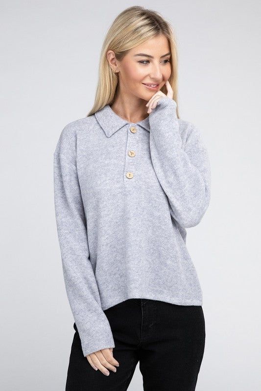 Women's Brushed Melange Hacci Collared Sweater - us.meeeshop