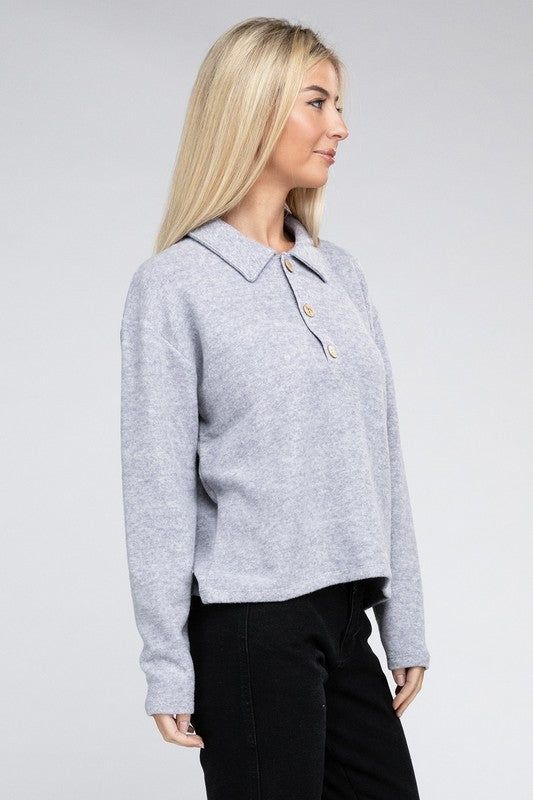 Women's Brushed Melange Hacci Collared Sweater - us.meeeshop